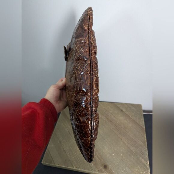 Vintage Leather Purse, Embossed Faux Snake Skin shoulder bag brown 1970s - Picture 8 of 10